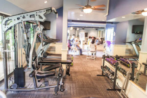 Work out equipment at a gym