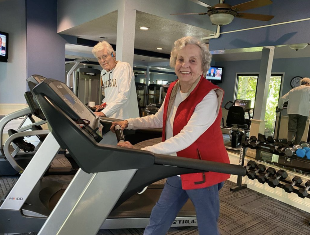 Seniors walking on a treadmill