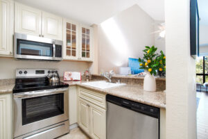 Kitchen with staged furniture