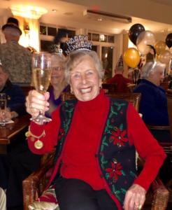 Cheers! The Heritage Downtown resident with her champagne glass on New Years Eve