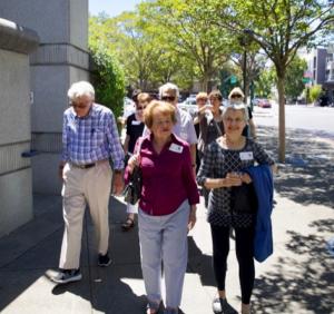 Residents of The Heritage Downtown walking tour to Downtown Walnut Creek